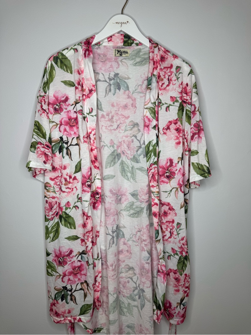 Show Me Your Mumu Pink Floral Open-Front Robe with Green Leaves